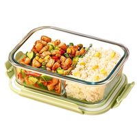 Boîte à lunch en verre borosilicate haute résistance sans PFAS, compatible micro-ondes et lave-vaisselle, à 2 compartiments, avec couvercle hermétique pour la préparation des repas et le bureau (vente en gros)