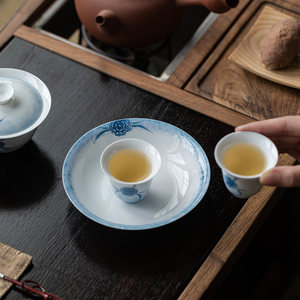 Guanlan Porcelain Teapot Stand With Blue Floral Design For <b>Tea</b> <b>Set</b> Accessories Dehua Ceramic Traditional Style - Product Image 3