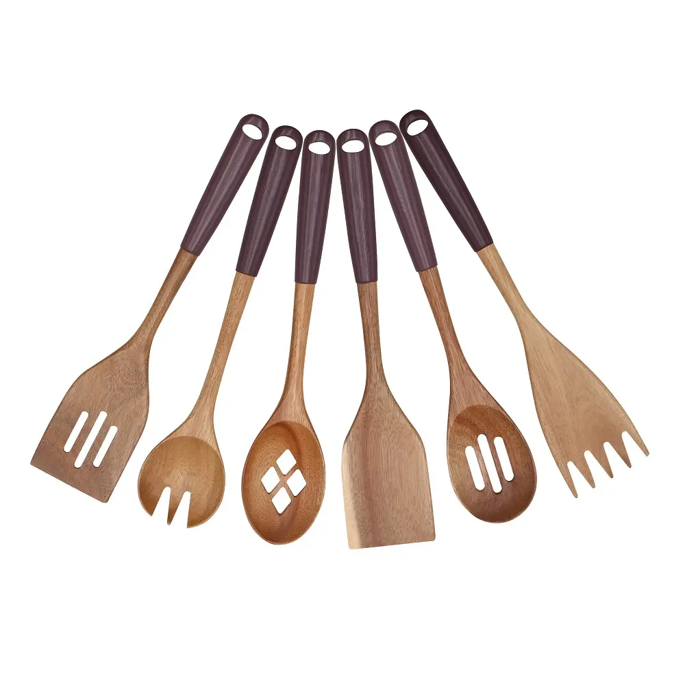 Promoción Utensilios de cocina Regalo Hecho en China Juego de cucharas de madera natural Utensilio de cocina para el hogar Utensilios de cocina de madera