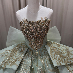 Vestido de Quinceañera de Lujo Mct031 en Verde Salvia, Sin Tirantes, con Corsé de Mariposa, Lazo en la Cintura, Volantes, Estilo Princesa, Jancember - Product Image 6