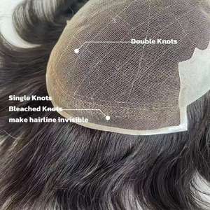 Prótesis Capilar de Encaje Francés con Frente Decolorado y Base de PU para <span class=keywords><strong>Hombre</strong></span>, Venta al por Mayor, Cabello Q6 # Parche de Pérdida 1B - Product Image 2