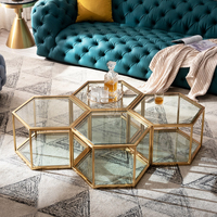 Ensemble de tables basses modernes de luxe en verre trempé avec cadre en or et titane pour la maison mobilier de salon avec miroir table centrale