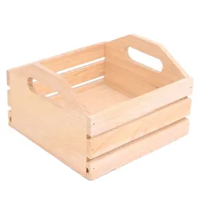 BSCI工厂装饰储物木板箱，带手柄未完成木板箱，用于商场农舍或水果蔬菜