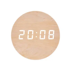 2021 אוטומטי בהירות התאמת רכיב אלקטרוני שולחן Stand קיר תלייה דיגיטלי עץ שעון קיר
