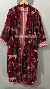 Kimono long à imprimé floral et animalier pour femme, robe d'hiver à nouer, plusieurs couleurs, manches longues, tissu 100% velours écologique - Product Image 4