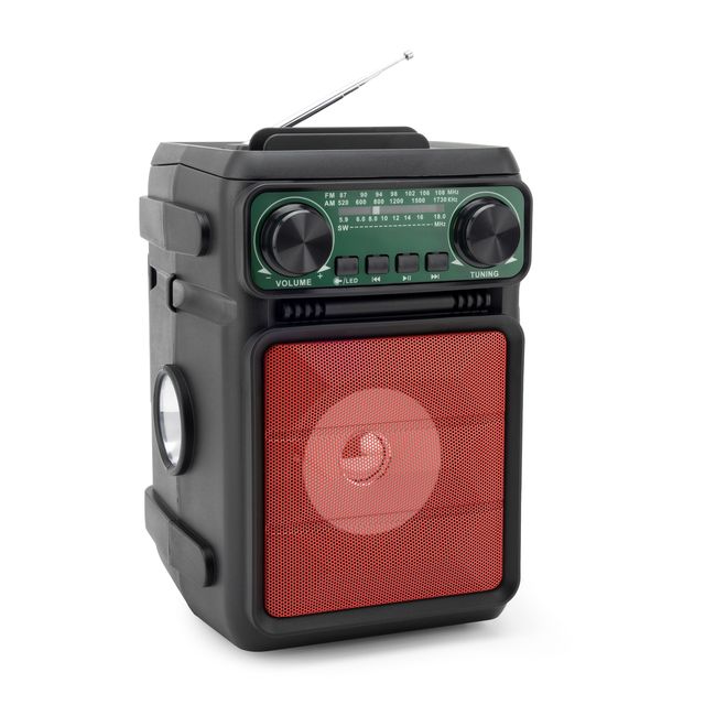 Portable Solar-powered for V5.5 Speaker with 4" Woofer USB/TF MP3 FM/AM/SW Radio & LED Flashlight (5-10W Output)