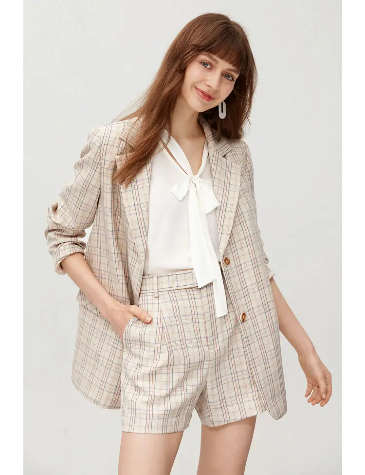 Custom 2023 Small suit women new Hong Kong Style commuting thin plaid suit jacket shorts suit