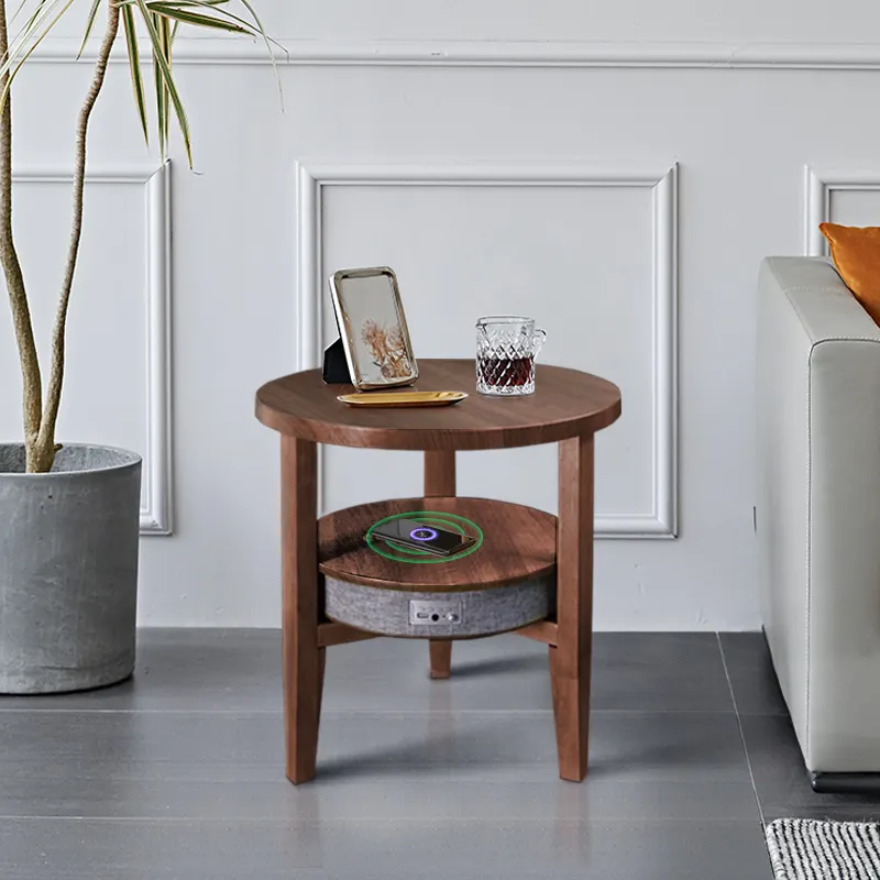 HANYEE Luxury Modern Simple Smart Furniture Custom Solid Wooden Smart Side Table With Speakers