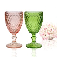 LANGXU Vente en gros de gobelets à vin médiévaux en verre pressé de couleur bleu eau rose vert