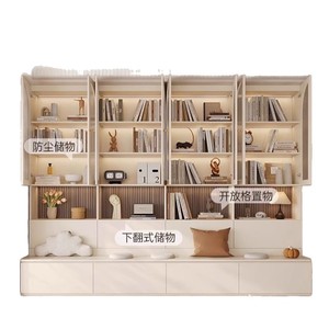Solid Wood Full <b>Wall</b> Bookcase With Built In Seating Home Living Room <b>Storage</b> <b>Unit</b> Shelf Cabinet - Product Image 3