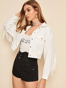 Wholesale Hiking White Fringe Mrs Personalised Pearl Denim Nashville Bachelorette Party Custom <b>Wedding</b> <b>Jackets</b> Wifey Bride - Product Image 3