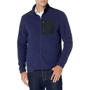 Renk blok erkekler Polar ceket 100% Polyester açık Streetwear yürüyüş ceketi erkekler Polar Polar Zip Up ceket ceket