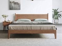 Lit double en bois massif style rondins avec cadre robuste, Noyer 1.8*2.0, Lit Queen pour chambre principale