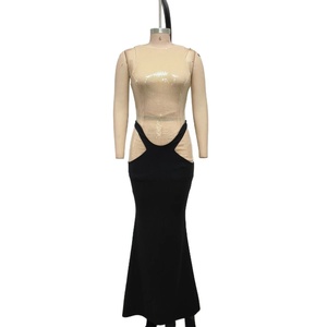 Nuevo Vestido de Noche Elegante para <span class=keywords><strong>Mujer</strong></span>, Estilo Europeo Americano, Color Nude, con <span class=keywords><strong>Lentejuelas</strong></span>, Sin Mangas, Maxi, Corte Sirena, Falda Cola de Pez <span class=keywords><strong>Negra</strong></span>, para Fiesta - Product Image 5