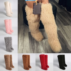 Bottes hautes SHIKOL <span class=keywords><strong>pour</strong></span> femmes, marron, blanc, rose, bottes au-dessus du genou, mode, fourrure pelucheuse, longues, bottes en fourrure de Mongolie - Product Image 2