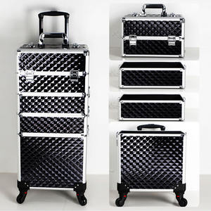 पहियों पर रोलिंग मेकअप केस 4in1 बड़े कॉस्मेटिक आयोजक ट्रेन केस मेकअप ट्रैवल केस नाखून कलाकार सैलून स्टोरेज कार्ट ट्रंक - Product Image 1