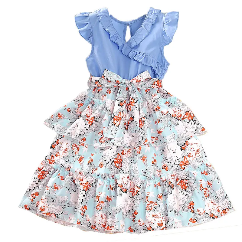 2023 Spring Summer Skirt Lace Floral Princess Kids Dresses Children Clothes Girls Sexy 10 Year Olds Dress