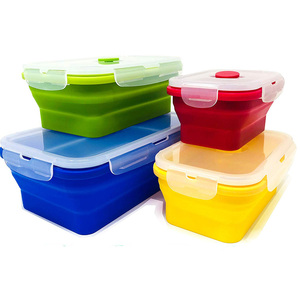 Thực Phẩm Lớp 4 Xếp Chồng Silicone Gấp Hộp Ăn Trưa <span class=keywords><strong>Container</strong></span> Đóng Mở Thực Phẩm Prep Lưu Trữ <span class=keywords><strong>Container</strong></span> - Product Image 2