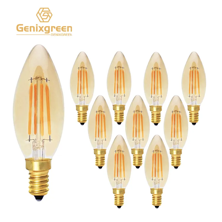 E14 lâmpadas led retrô de filamento, regulável, c35, 4w, 220v, quente, 2200k, âmbar, cobertura de vidro, lâmpada decorativa