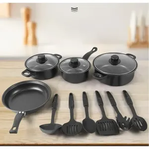 13-Piece Sustainable Metal <strong>Cookware</strong> <strong>Set</strong> Includes Milk Pot Soup Pot Flat Bottomed Small Frying Pan Lid Essential <strong>Kitchenware</strong> - Product Image 2