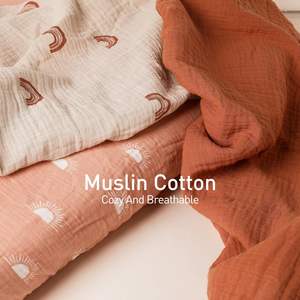 100% coton mousseline Premium bébé drap de berceau 2 pièces ensemble doux respirant <span class=keywords><strong>terre</strong></span> <span class=keywords><strong>cuite</strong></span> rose soleil arc-en-ciel imprimer literie pour bébé - Product Image 6