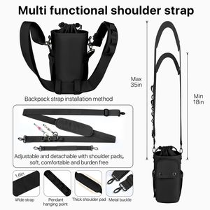 Porte-bouteille d'eau avec sangle 24 32 40oz, sac isotherme bandoulière pour bouteille d'eau avec sangle réglable et pochette - Product Image 3