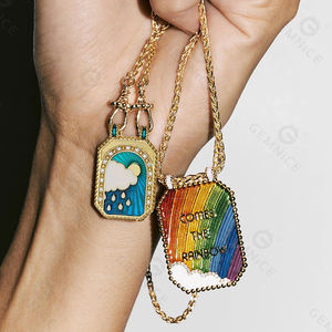 Gemnel 925 <span class=keywords><strong>Silver</strong></span> After the Rain Comes the Rainbow Scapular Gradual Transition Collar de esmalte con diamantes CZ - Product Image 6