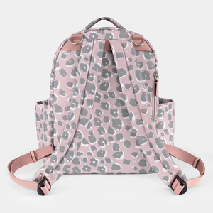 Custom Pink Leopard Diaper Backpack Water-Resistant Polyester with Large <b>Side</b> Pockets D-Ring Function Nappy Changing Leather Bag - Product Image 4