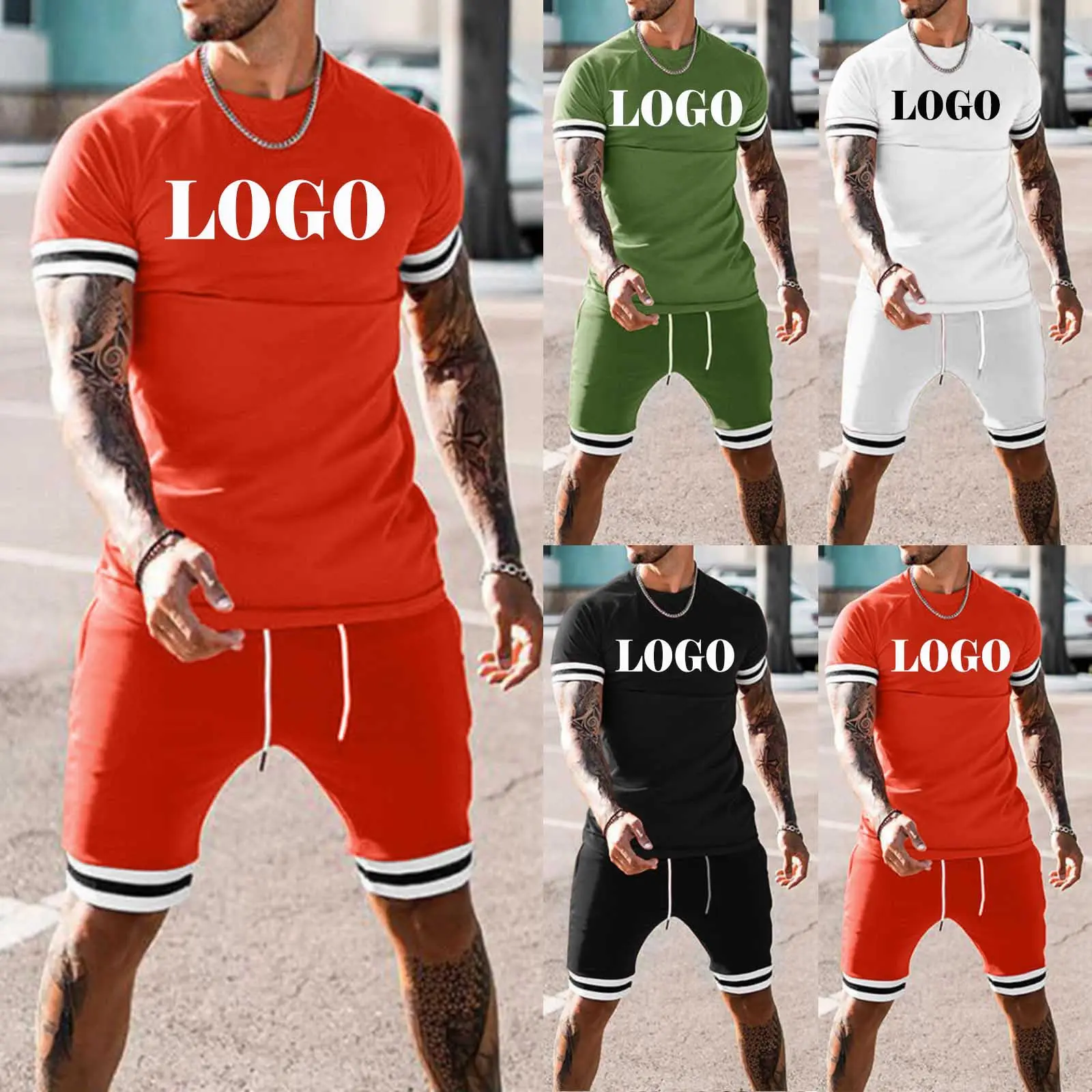 Wholesale Men Summer shorts sets Custom Designer Logo sweatsuit Tracksuit 2 two Piece T Shirts and Short set for men
