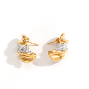 Cross Border Ribbed Bread <b>Stud</b> Earrings 18k Gold Plated <b>Titanium</b> Steel Geometric Design Fashion Jewelry - Product Image 4