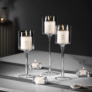 เชิงเทียนแก้วใส่เทียนโรแมนติกในวันวาเลนไทน์ใต้แสงเทียนในงานแต่งงาน<span class=keywords><strong>โรงแรม</strong></span>วันเกิดปาร์ตี้<span class=keywords><strong>แต่งตัว</strong></span>ถ้วยเทียนไร้ควัน - Product Image 1