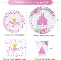 Ensemble de décorations de fête d'anniversaire de princesse de 194 pièces pour 24 personnes, comprenant des serviettes, des gobelets, une nappe, des couverts, une bannière et des chapeaux