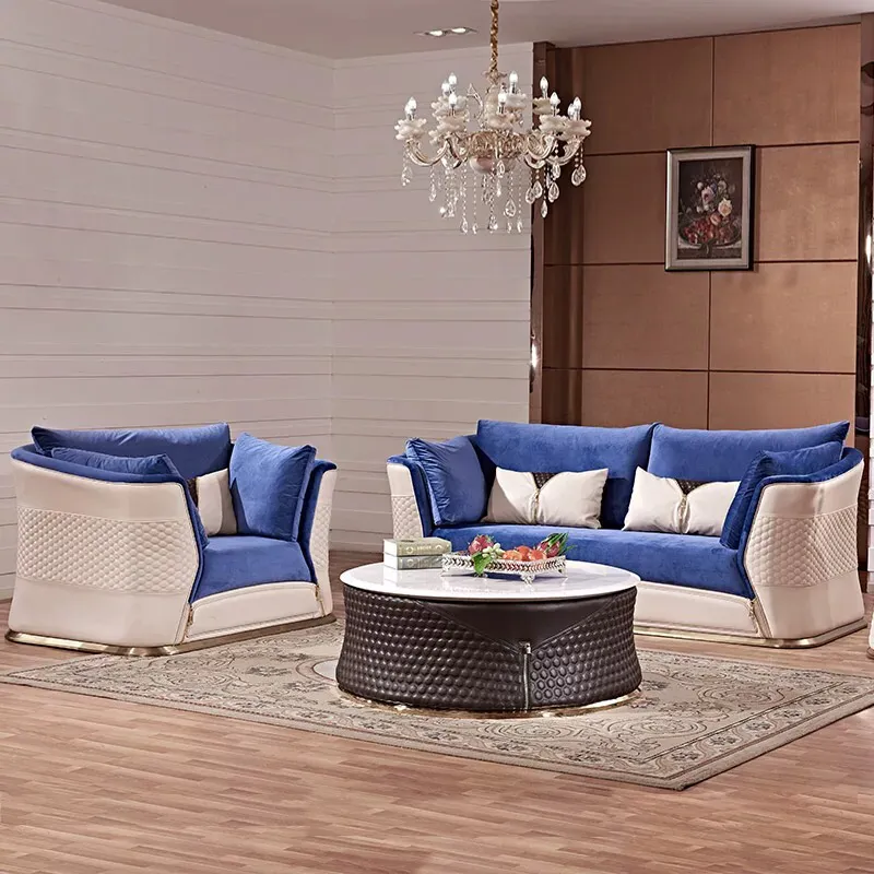 Italianalibaba lüks oturma odası mobilya seti şık modern nubuk deri kanepe seti paslanmaz çelik sehpa merkezi masa