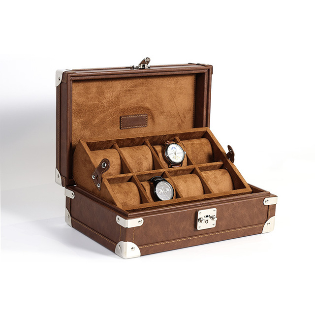Handmade Luxury Wooden Watch Display Box Organizer Custom 8-Pocket Leather Watch Case Pouch Luxury PC Storage Boxes Cases