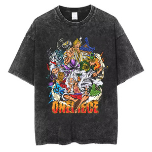 T-shirt One Piece style affiche de recherche, en coton délavé rétro, streetwear, à manches courtes avec motifs imprimés - Product Image 2