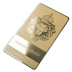Cartão de Visita de metal banhado a ouro de luxo com logotipo personalizado exclusivo moderno por atacado brilhante para gravação a laser
