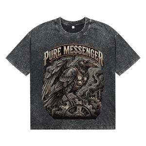 Camisetas de Hombre Estilo Punk Vintage con Gráfico de Cuervo, Lavado Ácido, Manga Corta, Estampado de Letras, Oversize, Moda Casual Urbana - Product Image 1