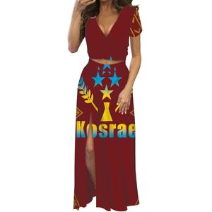 Robe polynésienne Kosrae avec fente Style vague Tribal col en <span class=keywords><strong>V</strong></span> profond robes de soirée fendu Sexy 2 pièces tenues robe jupe ensemble <span class=keywords><strong>POD</strong></span> - Product Image 6