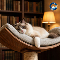 Maison pour chat intégrée en forme de lune en noyer noir avec griffoir, lit pour chat toutes saisons