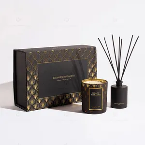 Luxo Scented Candles Gift Set com caixa de presente Custom Black Candle Gift Box Set Embalagem