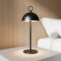 Lampe de table LED sans fil à piles, design dôme champignon en métal personnalisé, avec anneau supérieur et poignée, pour la décoration de restaurants et hôtels