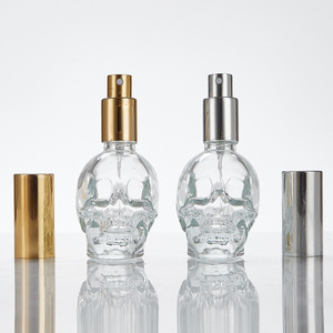 Popular Special Alien <strong>Skull</strong> Shaped <strong>Bottle</strong> 50ml Empty Refillable Perfume <strong>Glass</strong> <strong>Bottle</strong> with Gold Silver Black Lid Pump Sprayer - Product Image 3