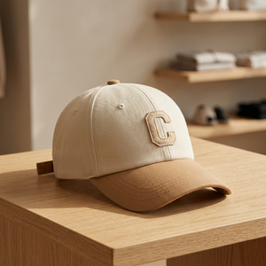 Beige Two-Tone Baseball <b>Cap</b> With Embroidered Logo 6-Panel Adjustable Fit Unisex Embroidery Solid Two Tones Golf <b>Hats</b> <b>Caps</b> - Product Image 1