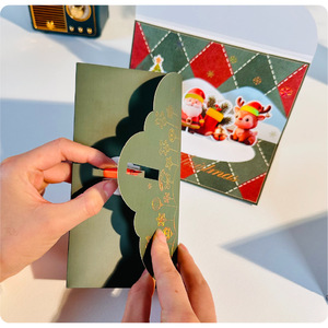 Carte de vœux 3D pop-up personnalisée en gros OEM, enveloppe rouge de Noël, cadeau de Nouvel An, bénédiction, présenter des vœux de bien-être - Product Image 2