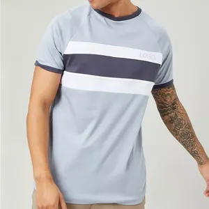 New Blank Short Sleeve Custom Top Summer Men Shirts Slim Stripe Raglan Cut And Sew T-shirt