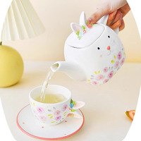 Service de table en céramique émaillée Lapin de Pâques, motif floral et animalier, assiettes, bols, tasses, théière, style nordique frais et mignon pour le printemps