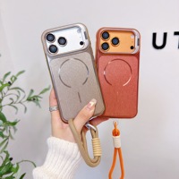 Coque magnétique avec support pliable, protection d'objectif et sangle de poignet pour iPhone 12 13 14 15 16 17 Pro Max, compatible charge sans fil