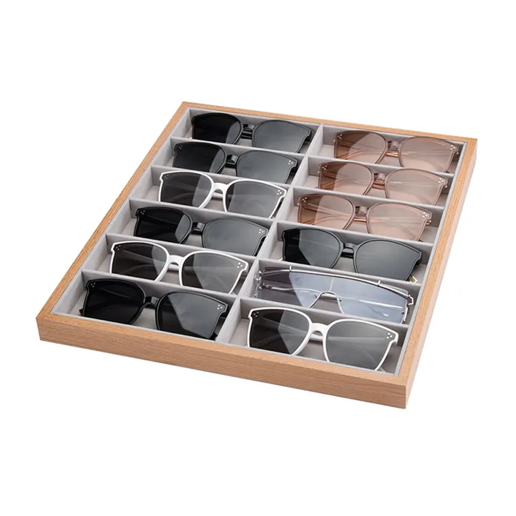 Optical shop 12 Slots design display optic shop Wooden glasses Display Box Stand eyeglasses display tray