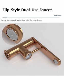 Grifo de Lavabo de Cobre Dorado Rosa con Control Dual de Agua Fría y Caliente, Grifo Giratorio de Lujo para Baño, Monomando de un Solo Orificio - Product Image 6