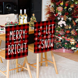 4 Uds fundas navideñas para sillas de lino negro y rojo búfalo a cuadros árbol muñeco de nieve camión comedor fundas de asiento Decoración - Product Image 5